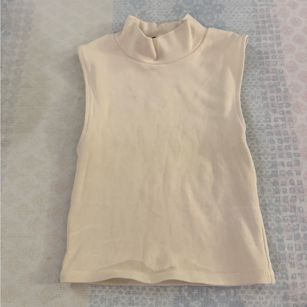 Zara Cream Sleeveless Mock Neck Top